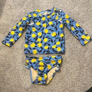 Summersalt Kids Blue and Yellow Citrus/Leaf Rashguard and Bottoms Set